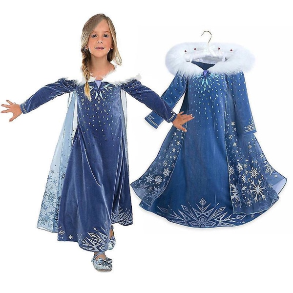 Halloween Frozen 2 Elsa Princess Snowflake Kjole Kappe Børn Piger Fest Cosplay Isdronning Fancy Dress Up Jul Fødselsdag Performance Kostume -a Navy Blue 5-6 Years