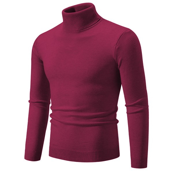 Mub - Ensfarvet polotrøje Koreansk version smal casual tynd ungdomstrøje strikket basislag Burgundy 2XL