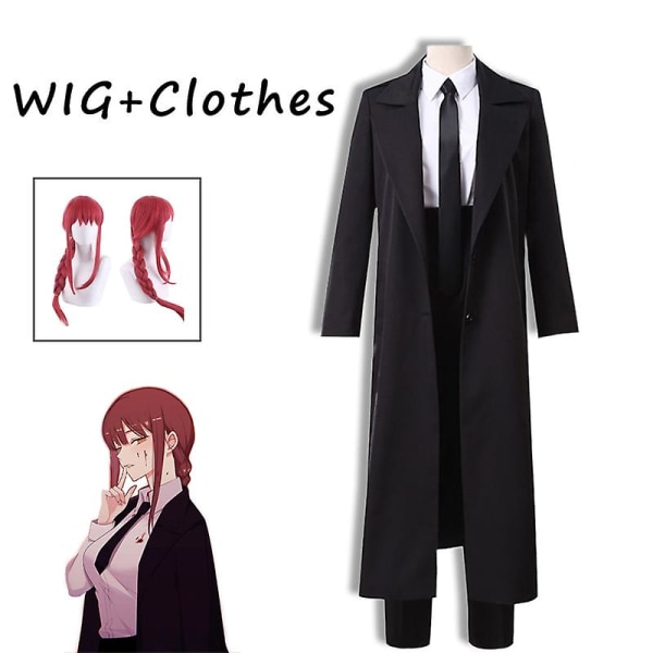 Makima Cosplay Anime Chainsaw Man Costume Black Trench Shirt Uniform Wig Suit  Power Sexy Nurse Women Uniform Gloves Stockings -a XXL Clothes wig