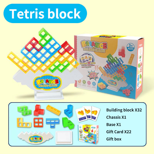 Mub- Tetris byggsten leksaker bordsskiva balans stapling pussel interaktivt spel 32pcs