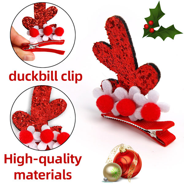 Mub- Christmas Deer Horn Hairpin Party Decoration Christmas Gifts Duckbills Butterflies Bells Pairs Brown antler pine needles