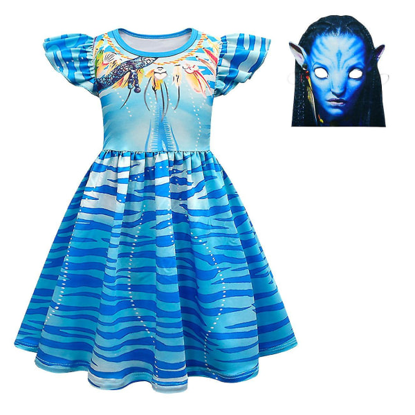 Kids Girls Avatar 2 Cosplay Dress Outfits Halloween Costume High Quality -a 2pcs(dress and mask) 140