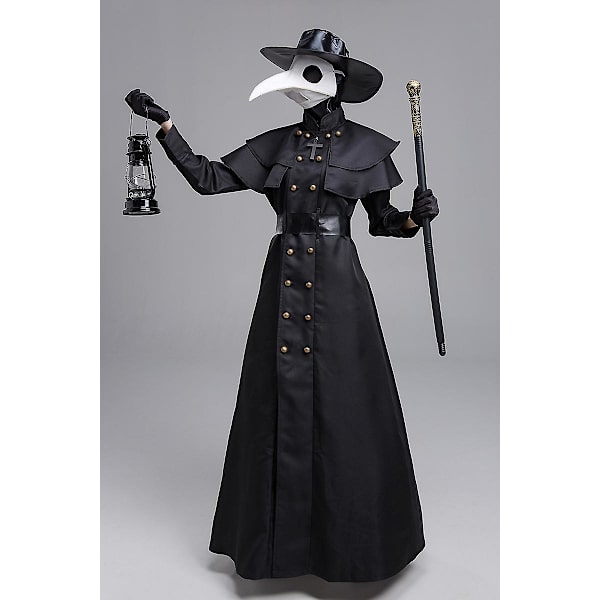 Halloween Medieval Hooded Robe Plague Doctor Cosplay Costume Mask Hat For Men -a M