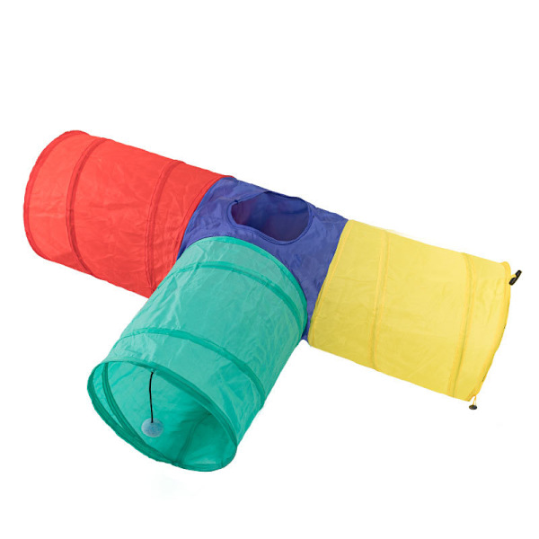 Mub- Pet cat tunnel rolig katt leksak katt hål bo t typ vikbar tee crawl passage katt landningsbana Four-color rainbow T tee tunnel