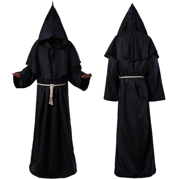 Halloween Cosplay Kostyme Antik Kostyme Medieval Munk Robe Munk Kostyme Trollmann Kostyme Prest Cos Kostyme FPDM black XXL