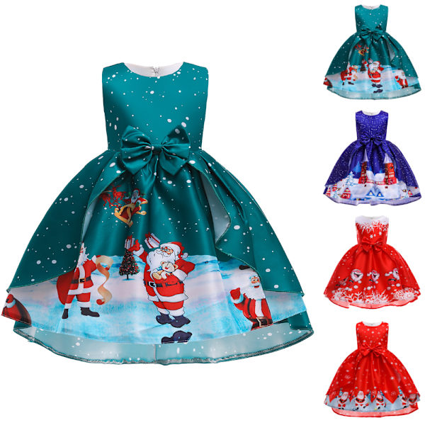 Kid Girls printed ärmlös rosett Party Princess Dress .4 blue