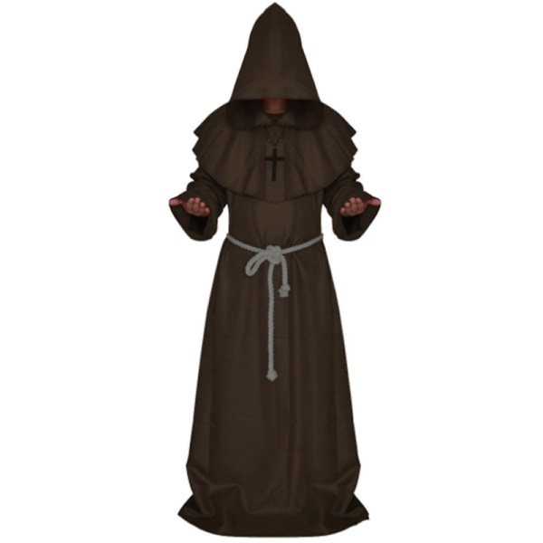 Halloween Cosplay kostym Medeltida munkkläder Kostym Män Kvinnor -i coffee L