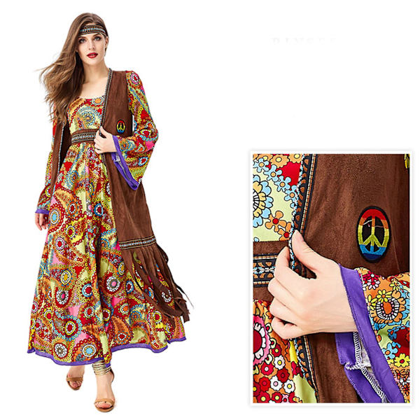 70-luvun asut naisille Diskoasu Asusteet 60-70-luvun asu naisille Hippieasu Vaatteet Asu Halloween -a Brown XL