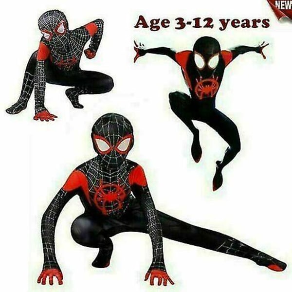 Lasten Spiderman Cosplay -asu Miles Morales Lapset Koulujuhla Herrasmiespuku -a black 110cm