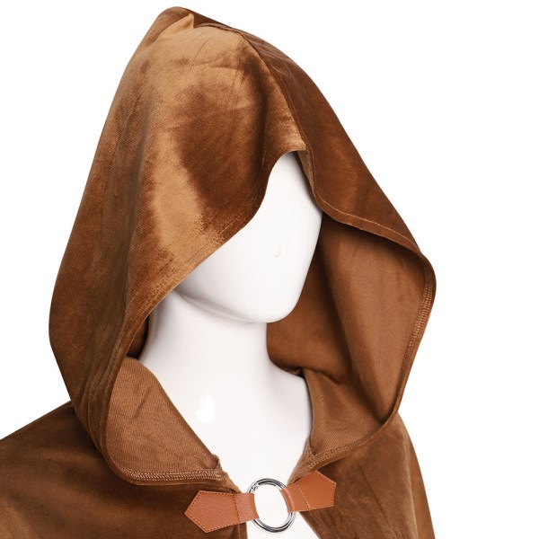 cos medeltida retro cape hooded cape mocka cape Halloween party kostym cape brown M