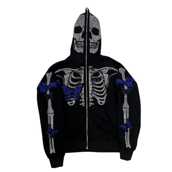 Y2K Full Zip Up Hoodie Herre Efterår Vinter Gothic Sweatshirt Style 10 M
