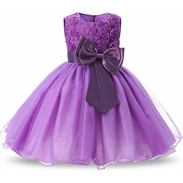 Tjejklänning Paljetter, tredimensionell blomklänning i tyll och spets (lila, 160 cm) .4 Purple 160cm