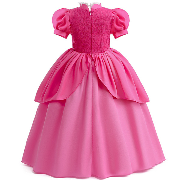 Prinsessa Peach -klänning för flickor med puffärmar - Halloweenklänning -a 130cm