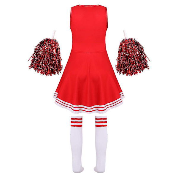 Lasten Cheerleading-asu Tyttöjen Cheerleader-univormut Cheer Dance -asut Halloween-mekko Sukat Kukka D_y Red 7-8 Years