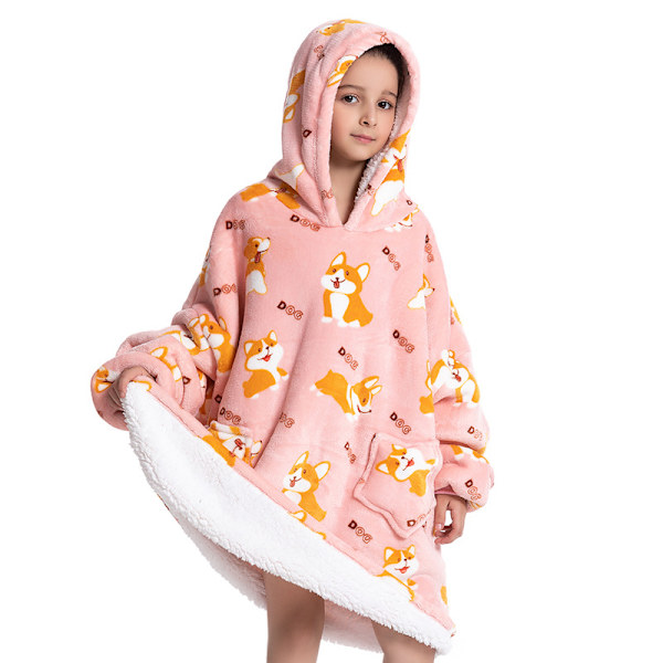 Mub- 2023 samansatte vinterklær fortykket gå ut pyjamas lat tv-teppe barnflanell lamull hjem hoodie teppe Corgi - children
