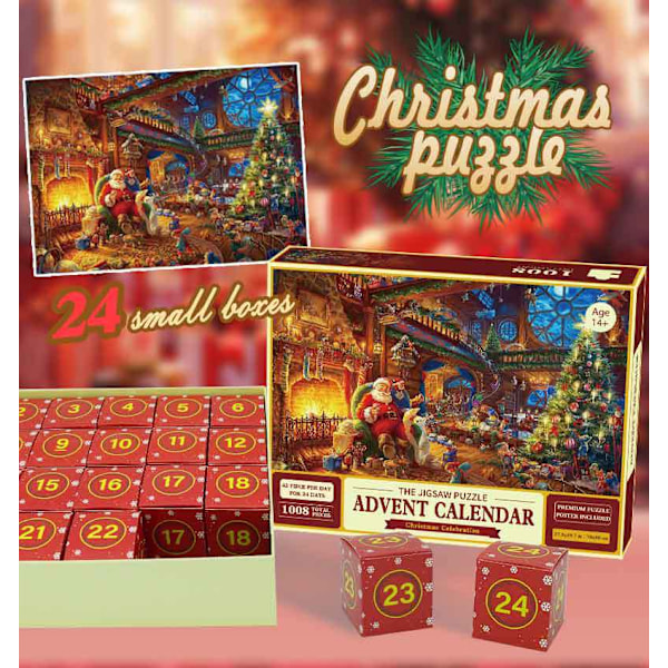 Xbi - Uusi Joulupukki Puzzle 1008 Palaa Countdown 24 Osastoa Pieni Laatikko