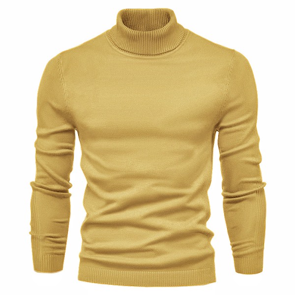 Mub - Høst og vinter ny casual herre ensfarget pullover genser høy hals herre casual strikket tråd Valley yellow L suitable for 65-75kg