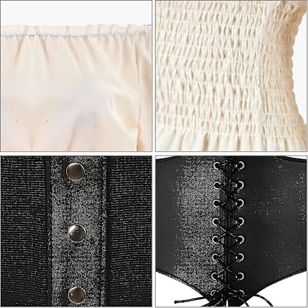 Womens Renaissance Blouse Tops Corset Waist Belt Medieval Victorian Off Shoulder Long Sleeve Shirt Pirate Cosplay Costumes -a Beige Small