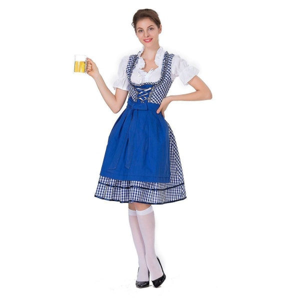 Kvinners Dirndl Midikjole Dirndl Kjole 3-delt Kostymekjole Sett Inkludert Blonder Dirndl Forkle Kostyme Mote For Ølfestival -a Blue M