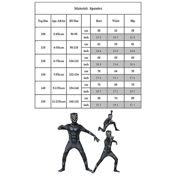 2022 Musta Pantteri Bodysuit Cosplay-asujuhlahaalari Aikuiset Lapset Halloween-asu -a 110(100-110CM)