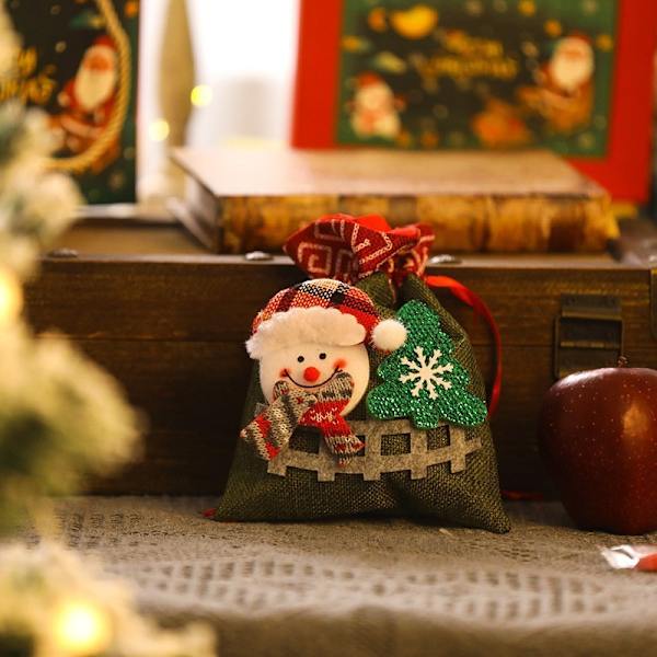 Mub- Jul äppelväska tecknad docka Julklapp påse godis dagis gåva C-D34 D snögubbe grön paketficka