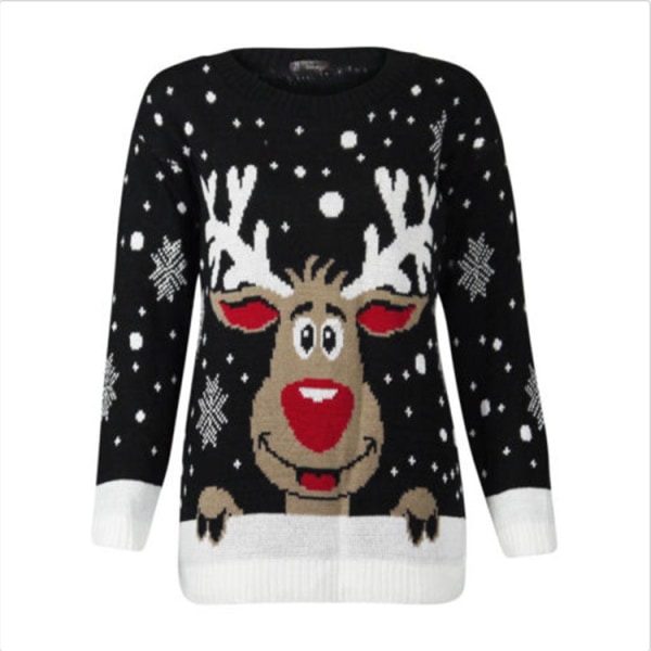 Mub - Juletrøje Dame Løs Plus Størrelse Langærmet Fawn Jacquard Pullover Strikket Baselayer red M
