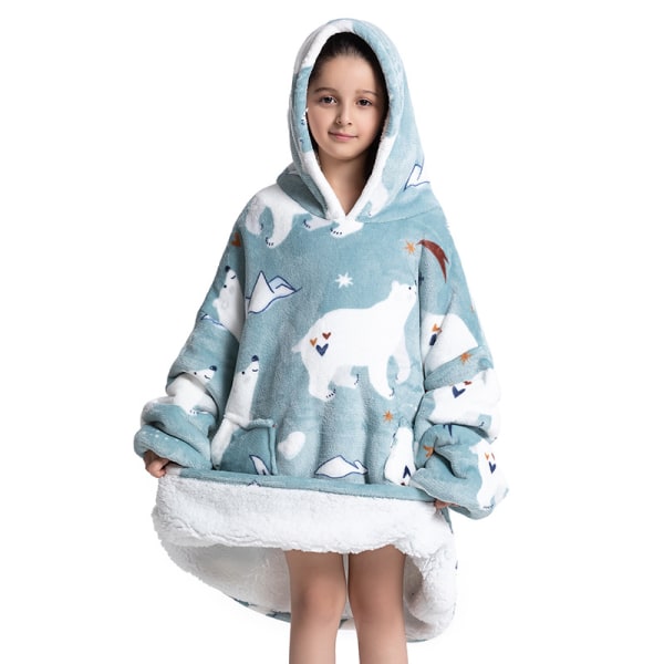 Mub- 2023 sammansatta vinterkläder förtjockade gå ut pyjamas lat tv-filt barnflanell lammull hem hoodie filt White bear - children