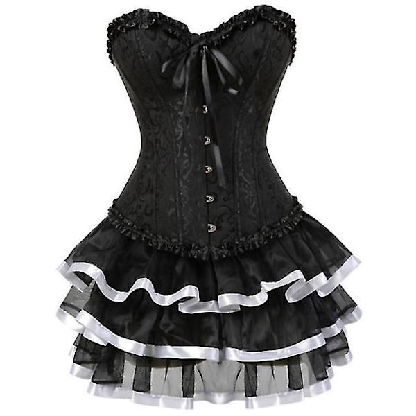 Seksikäs korsetti mekko naisille Plus Size puku Overbust Burlesque korsetti ja minihame setti Tutu Corselet -a white 4XL