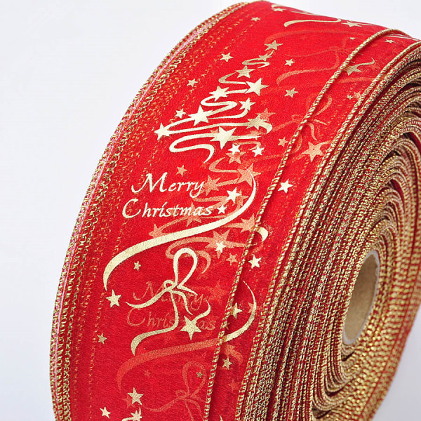 Julgransdekorationer 6,3cm rött förgyllt printed band .c