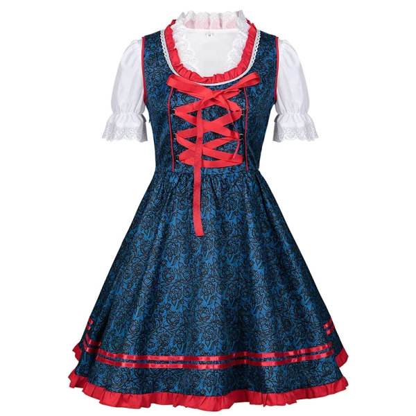 Mub- Naisten saksalainen olut Dirndl -mekko Esiliina ja puvut Baijerin Oktoberfest Babe Bar Maid Carnival Punainen Ruudullinen mekko Blue S