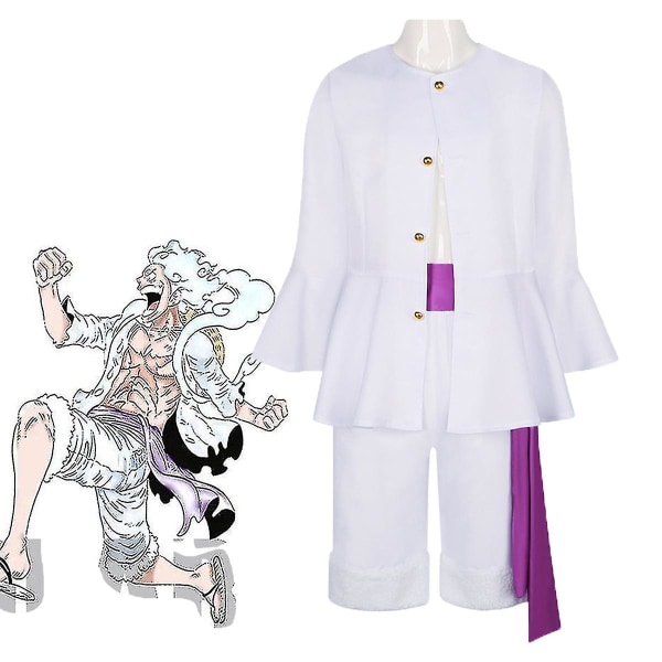 Anime One Piece Sun God Nika Cosplay Costume Luffy White Set Costume For Halloween Party -a 2XL
