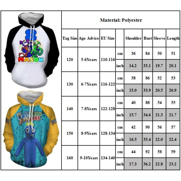 Lasten Rainbow Friends -huppari 3D-tulostettu collegepaita Pusero Hyppääjä .i C 140cm