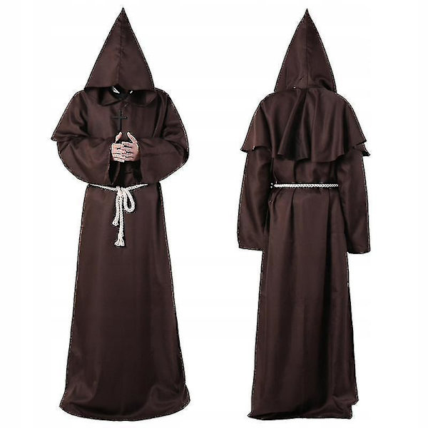 Wizard Costume Medieval Hooded Robe Priest Outfit -a Coffee XL