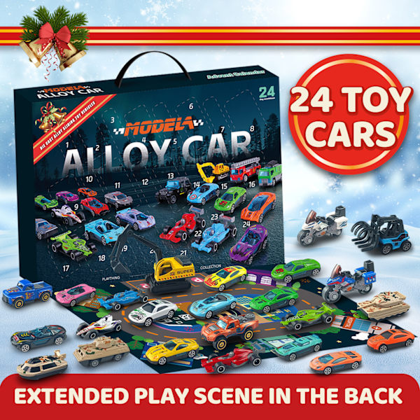 Xbi - Jule-adventskalender blind box 24 dage legering bil model legetøj til børn gaver