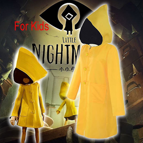 Barn og Voksne Little Nightmares Six Cosplay Gul Lang Kappe Sultne Barn Little Six Cosplay Kostyme Fest Halloween -a 130CM