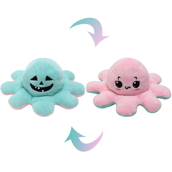 Mub- Udtryk flip blæksprutte dukke flip blæksprutte dobbeltsidet dukke blæksprutte plys dukke Green pink
