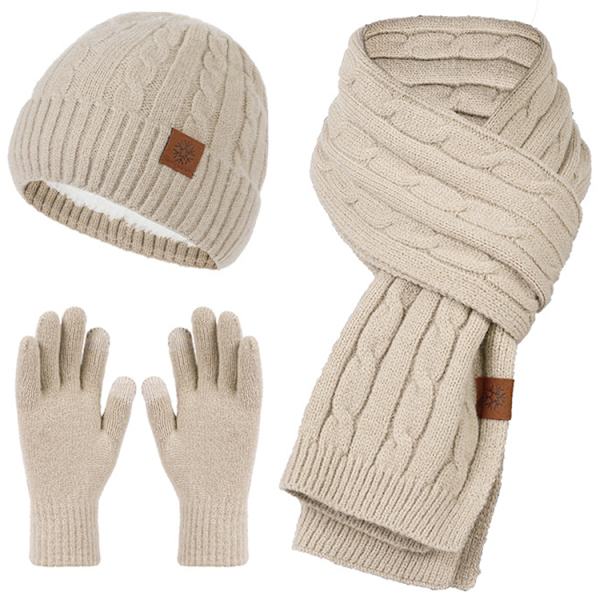 Mub- Factory Direct High Quality Glove 3pcs Unisex Set Warm Wool Hat Scarf Gloves Sets For Winter Coffee