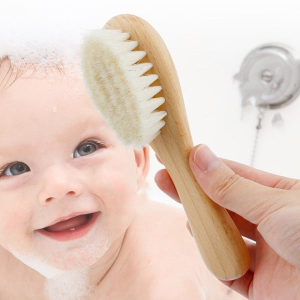 Baby & set Trähandtag Baby rund hårborste Naturlig getborst Cradle-Cap-borste för toddler