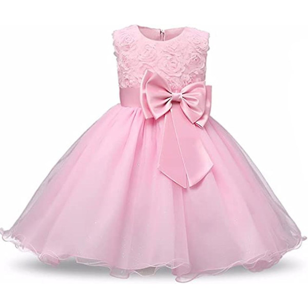 Tyll- ja pitsimekko, kolmiulotteinen kukkamekko (vaaleanpunainen, 140 cm) .4 Pink 140cm