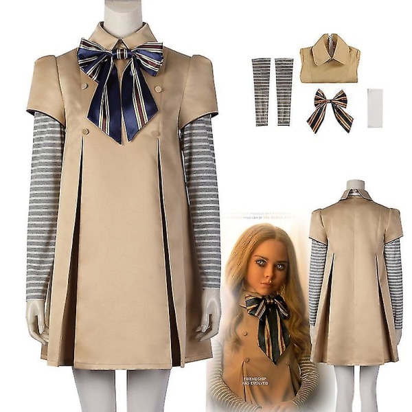 Horrorfilmer M3gan Cosplay Kostyme Ai Dukke Robot Kjole Topp Sokker Sløyfe M3gan Komplette Sett Halloween Antrekk Klær For Jenter -a 120CM