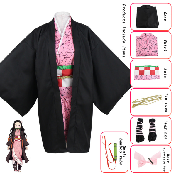 Mub- Anime Demon Slayer Cosplay Kostume Tanjire Agatsuma Zenitsu Tomioka Giyuu Halloween Fest Cosplay Kostume Kamado Nezuko child size 130