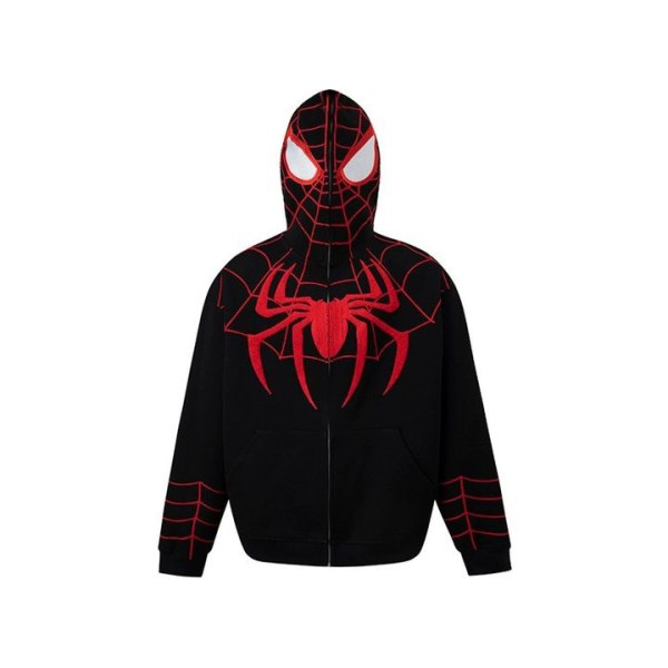 Mub- 2024 Mörk spider Tryckt Kofta Med Huva Full Kedja Lös Trendig Tröja Jacka För Män Och Kvinnor Black 04 XL