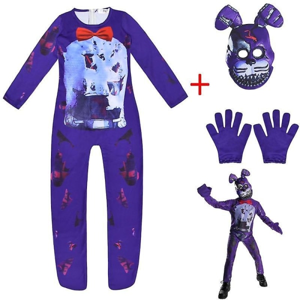 Kids Party Clothes Five Nights Freddy Bear Cosplay Costume With Mask Boys Girls Bodysuit Halloween Fancy Jumpsuits -a 4 130
