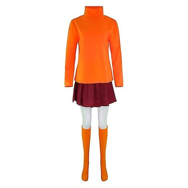 Anime Velma Cosplay Costume Movie Character Orange Uniform Halloween Costume For Women Girls Cosplay Costume Wig -a long version 3XL