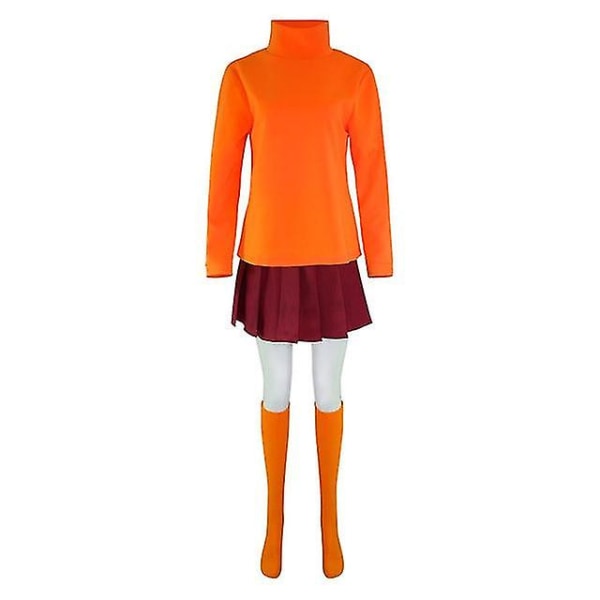 Anime Velma Cosplay Costume Movie Character Orange Uniform Halloween Costume For Women Girls Cosplay Costume Wig -a long version L