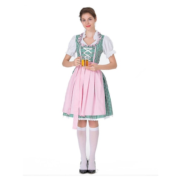 Women's Dirndl Midi Dress Dirndl Dress 3-piece Costume Dress Set Including Lace Dirndl Apron Costume Fashion For Beer Festival -a Green 3XL