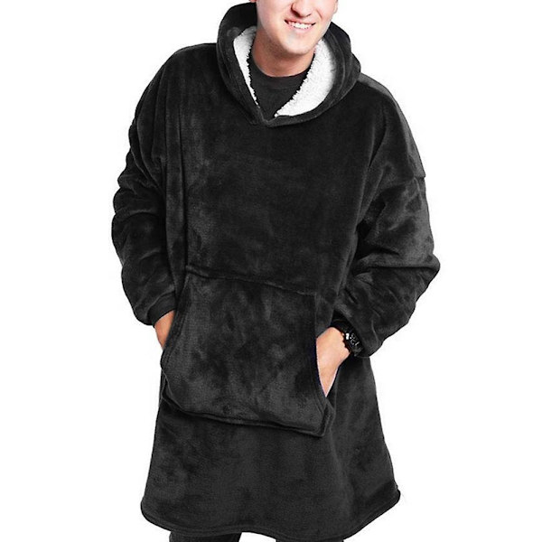 Pehmeä hupparipeitto, jossa on iso tasku, flanelli, lämmin, mukava, ylisuuri, unisex -a Black