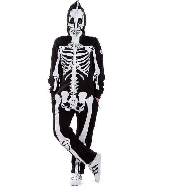 Halloween Skeleton Costume Jumpsuit With Front And Back Skeleton Bone Print For Women -a S