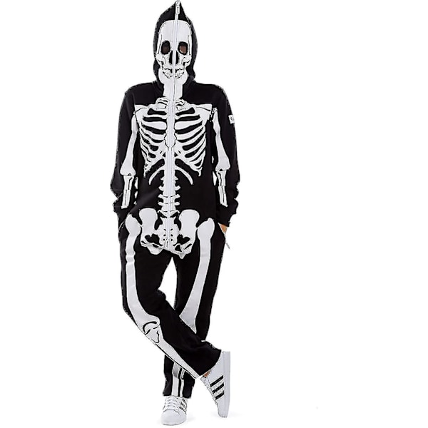 Halloween Skeleton Kostyme Jumpsuit Med Front Og Back Skeleton Bone Print For Kvinner -a S