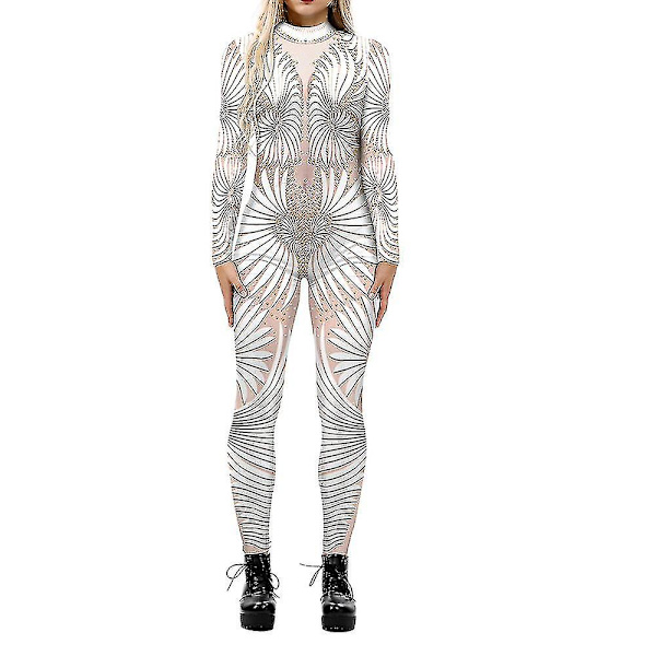 Halloween 3D-robottipainatus cosplay-haalari, karnevaali-juhla, cyberpunk-haalari, naamiaisasu, yhteensopiva naisten aikuisten kanssa -a White Apricot XL